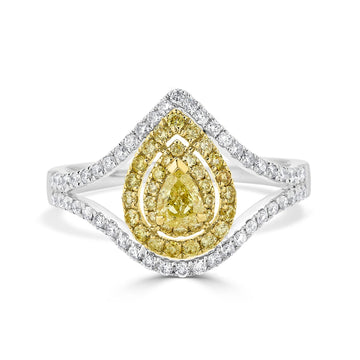 0.25Tct Yellow Diamond Ring With 0.60Tct Diamonds Set In 18Kt Two Tone Gold