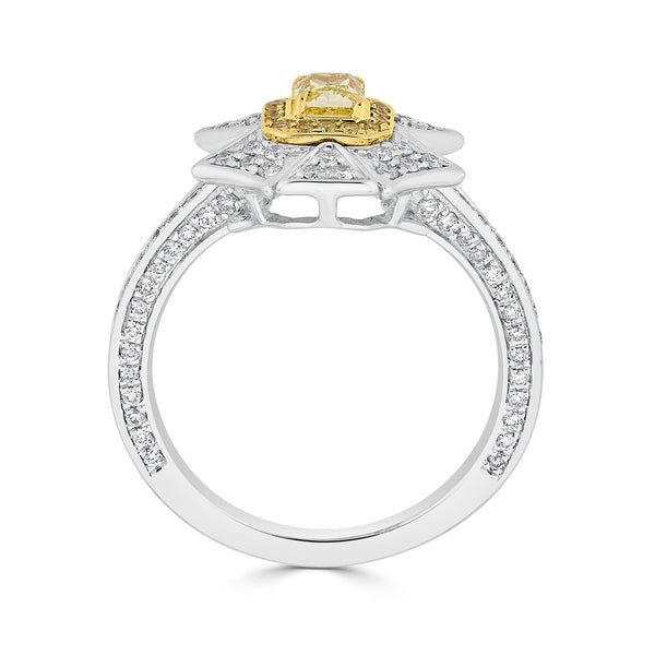 0.33ct Yellow Diamond Ring with 0.8tct Diamonds set in 18K Two Tone Gold