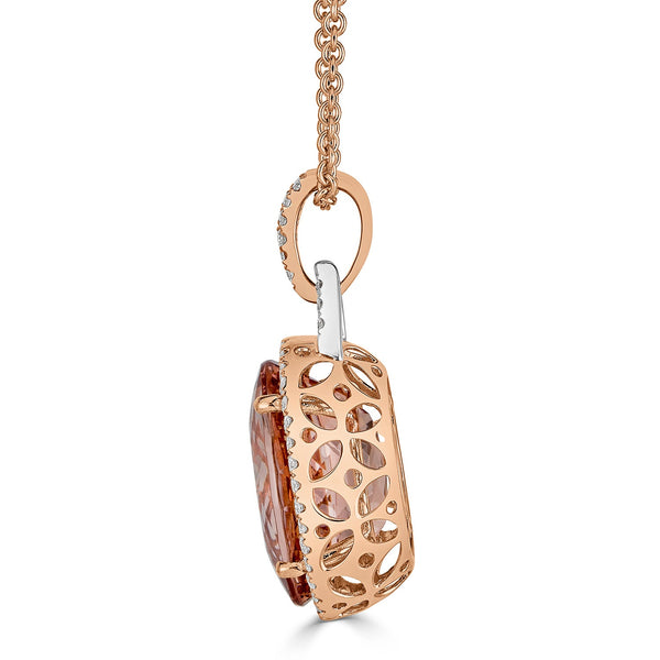 18ct Morganite Pendant with 0.70tct diamonds set in 14K two tone gold