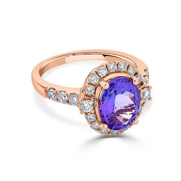 3.09Ct Tanzanite Ring With 0.72Tct Diamonds Set In 14Kt Rose Gold