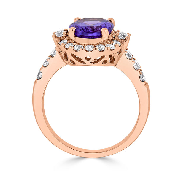 3.09Ct Tanzanite Ring With 0.72Tct Diamonds Set In 14Kt Rose Gold