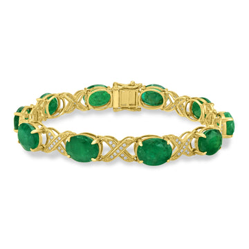 24.7tct Emerald Bracelet with 0.4tct Diamonds set in 14K Yellow Gold