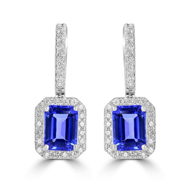 3.89tct Tanzanite Earring with 0.51tct Diamonds set in 14K White Gold