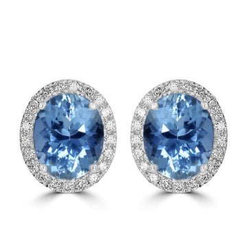 6.98tct Aquamarine Earring with 0.75tct Diamonds set in 14K White Gold
