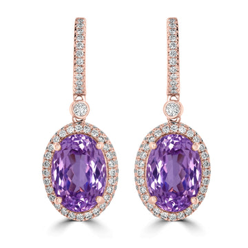 16.76tct Kunzite earrings with 1.95tct diamonds set in 14K rose gold