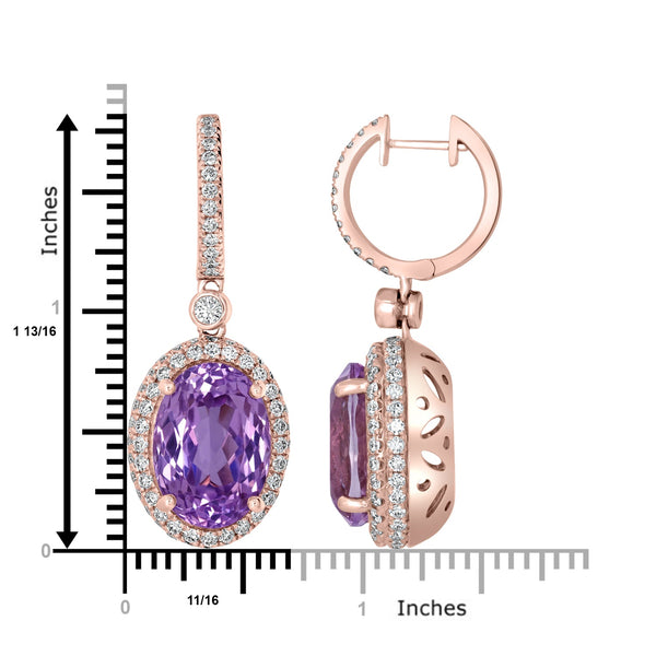 16.76tct Kunzite earrings with 1.95tct diamonds set in 14K rose gold