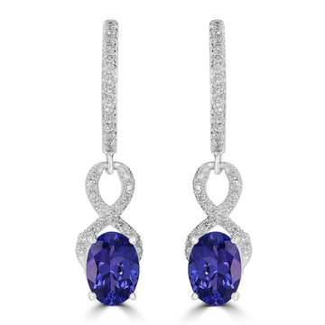 2.76tct Tanzanite Earring with 0.42tct Diamonds set in 14K White Gold