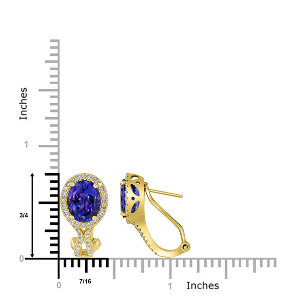 5.13tct Tanzanite Earring with 0.58tct Diamonds set in 14K Yellow Gold