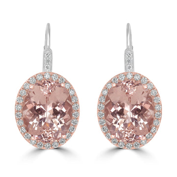 18.91tct Morganite earrings with 1.18tct diamonds set in 14K white gold