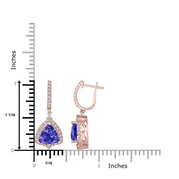 4.38tct Tanzanite Earring with 0.67tct Diamonds set in 14K Rose Gold