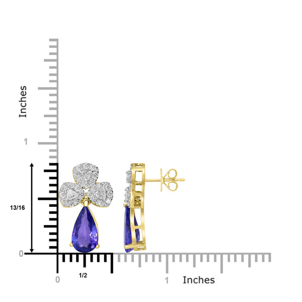 3.3tct Tanzanite Earring with 0.84tct Diamonds set in 14K Yellow Gold