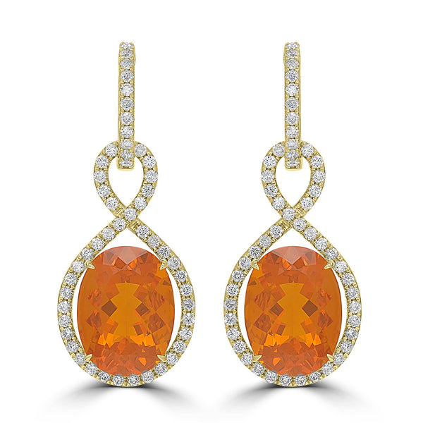 12.41tct Fire Opal Earrings with 1.8tct Diamond set in 18K Yellow Gold