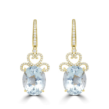 16.19tct Aquamarine Earrings with 0.53tct Diamond set in 18K Yellow Gold