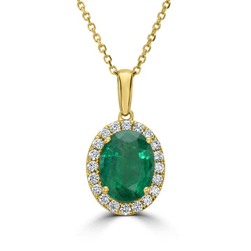 3.12ct Emerald Pendant with 0.3tct Diamonds set in 14K Yellow Gold