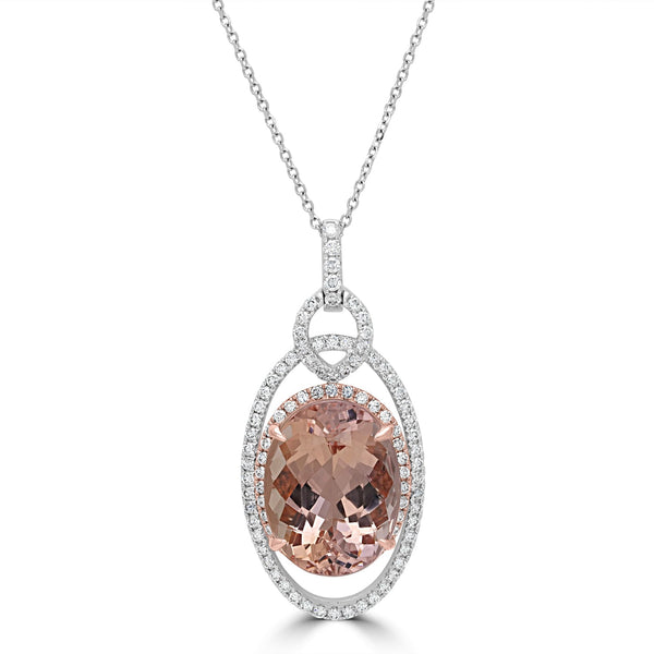 12.83ct Morganite Pendants with 0.88tct Diamond set in 14K Two Tone Gold