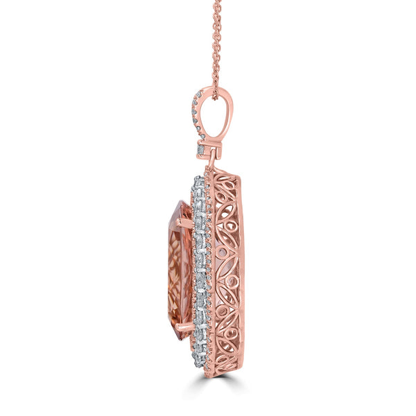 25.39ct Morganite Pendant with 3.66tct Diamonds set in 14K Two Tone Gold