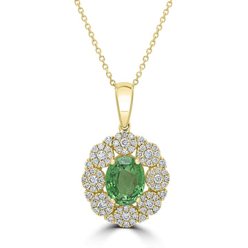 3.2ct Tsavorite Pendants with 0.9tct Diamond set in 14K Yellow Gold