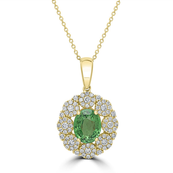 3.2ct Tsavorite Pendants with 0.9tct Diamond set in 14K Yellow Gold