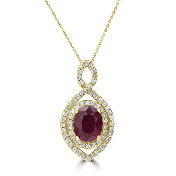 2.01ct Ruby Pendants with 0.41tct Diamond set in 14K Yellow Gold