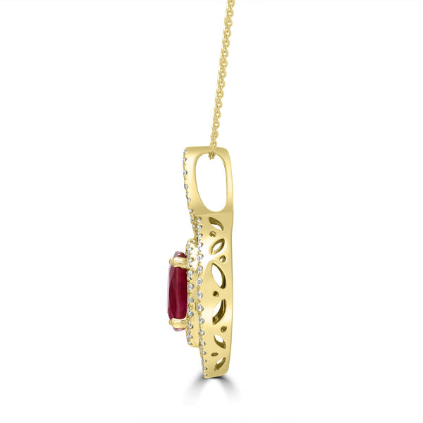 2.01ct Ruby Pendants with 0.41tct Diamond set in 14K Yellow Gold