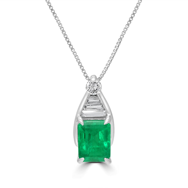 0.92ct Emerald Pendants with 0.19tct Diamond set in Platinum White Gold