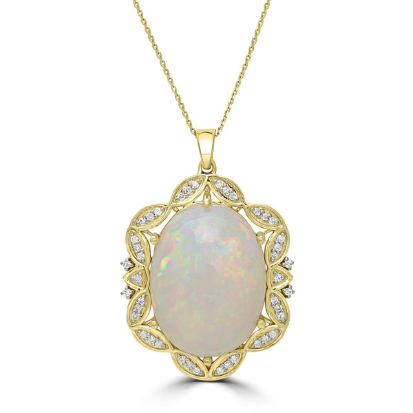 21.65ct Opal Pendants with 0.34tct Diamond set in 14K Yellow Gold