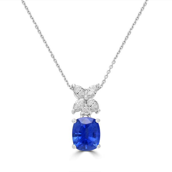 1.79ct Blue Sapphire Pendants with 0.36tct Diamond set in 14K White Gold
