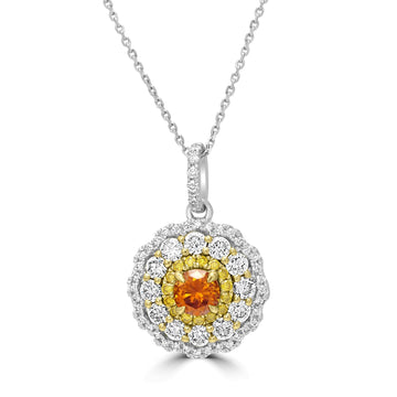0.43ct Orange Diamond Pendants with 0.84tct Diamond set in 14K Two Tone Gold