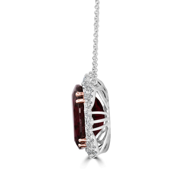 13.77ct Rhodolite Garnet Necklace with 0.65tct Diamonds set in 18K Two Tone Gold