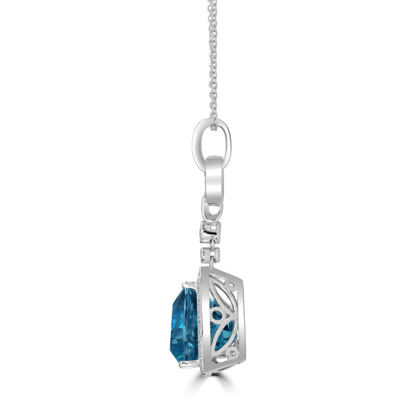 14.21ct Blue Zircon Pendant with 0.44tct Diamonds set in 18K White Gold