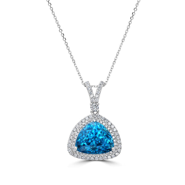 14.97ct Blue Zircon Pendant with 0.87tct Diamonds set in 18K White Gold