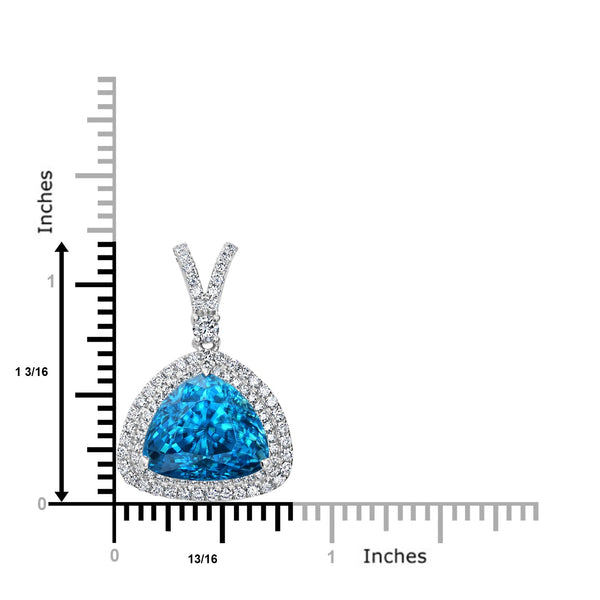 14.97ct Blue Zircon Pendant with 0.87tct Diamonds set in 18K White Gold