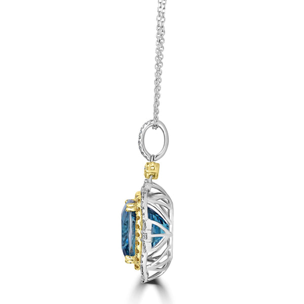 15.74ct Blue Zircon Pendant with 0.74tct Diamonds set in 18K Two Tone Gold