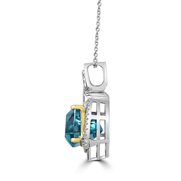 15.36ct Blue Zircon Pendant with 0.41tct Diamonds set in 18K Two Tone Gold