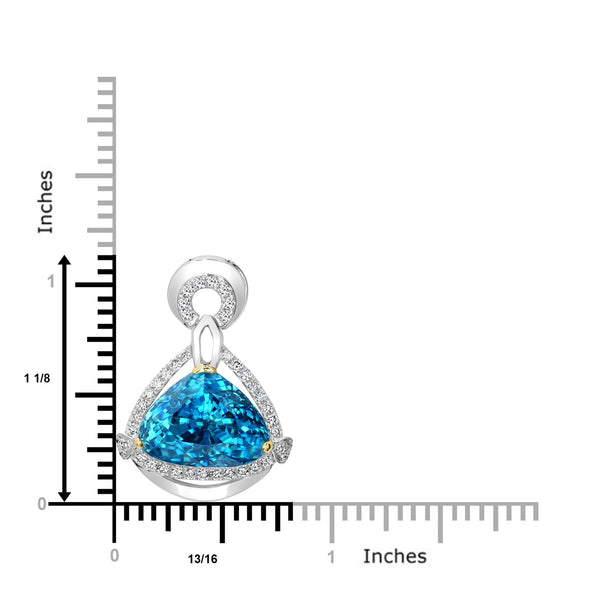 15.36ct Blue Zircon Pendant with 0.41tct Diamonds set in 18K Two Tone Gold