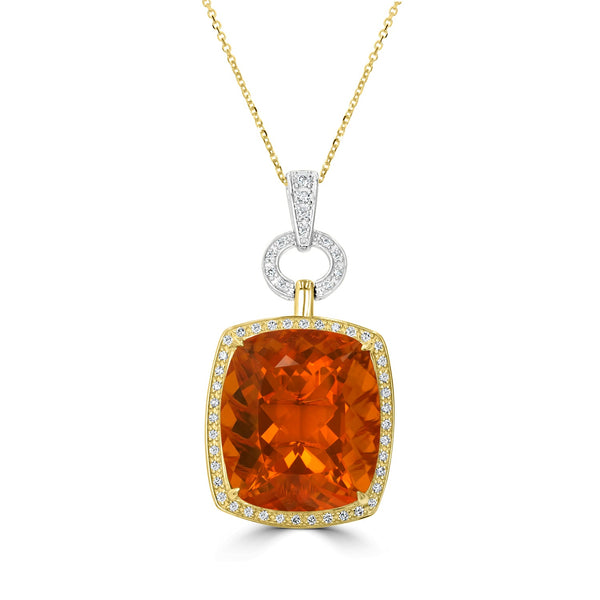 27.21ct Fire Opal Pendant with 0.55tct Diamonds set in 18K Two Tone Gold