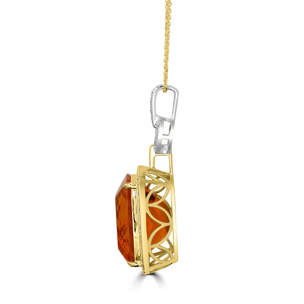 27.21ct Fire Opal Pendant with 0.55tct Diamonds set in 18K Two Tone Gold