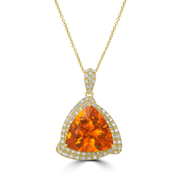 10.33ct Fire Opal Pendant with 0.12tct Diamonds set in 18K Yellow Gold