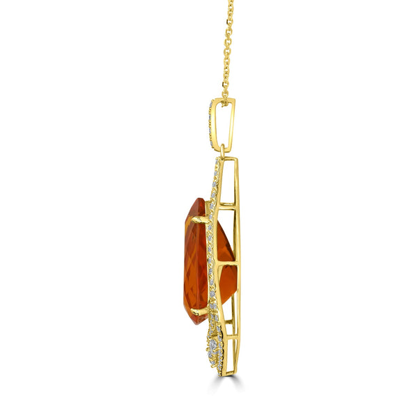 9.92ct Fire Opal Pendant with 0.78tct Diamonds set in 18K Yellow Gold