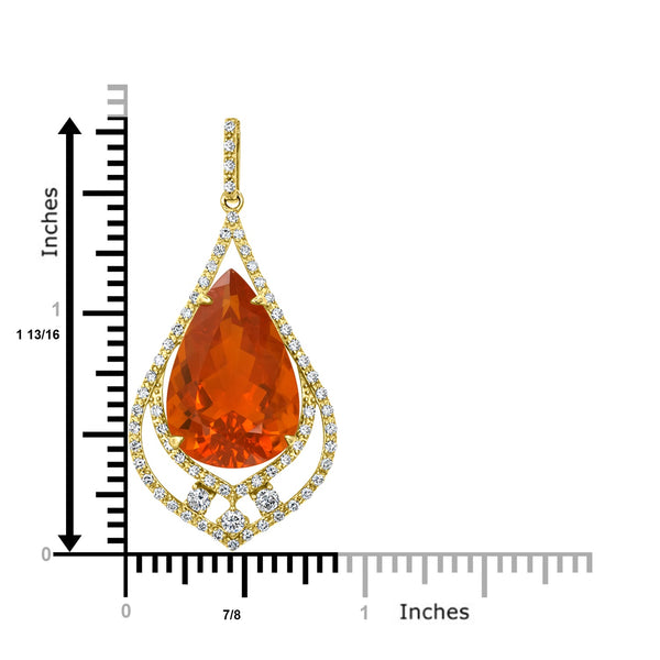 9.92ct Fire Opal Pendant with 0.78tct Diamonds set in 18K Yellow Gold