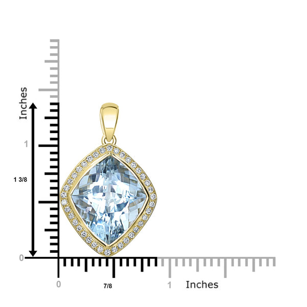 12.9ct Aquamarine Pendant with 0.45tct Diamonds set in 18K Yellow Gold
