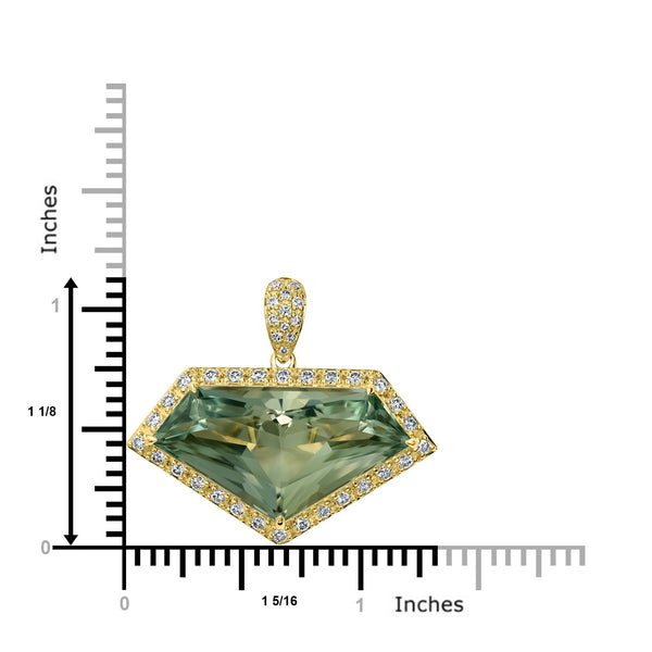 17.13ct Prasiolite Pendant with 0.68tct Diamonds set in 18K Yellow Gold