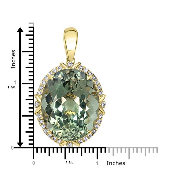 25.53ct Prasiolite Pendant with 0.48tct Diamonds set in 18K Yellow Gold