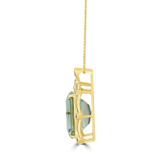 17.7ct Prasiolite Pendant with 0.26tct Diamonds set in 18K Yellow Gold
