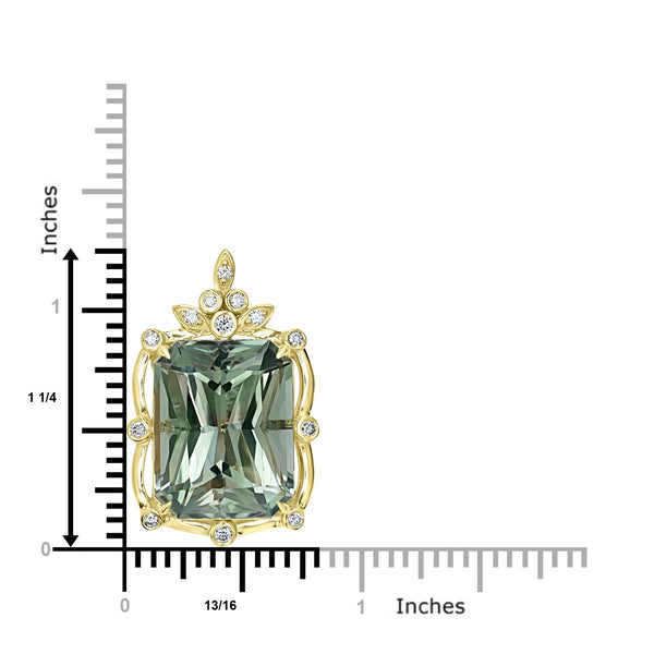 17.7ct Prasiolite Pendant with 0.26tct Diamonds set in 18K Yellow Gold