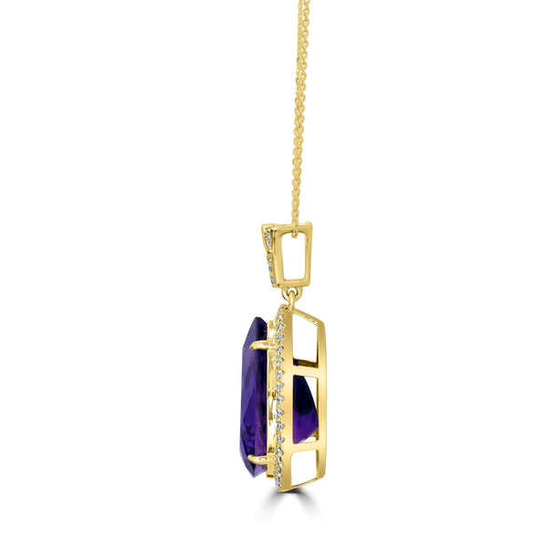11.84ct Amethyst Pendant with 0.4tct Diamonds set in 18K Yellow Gold