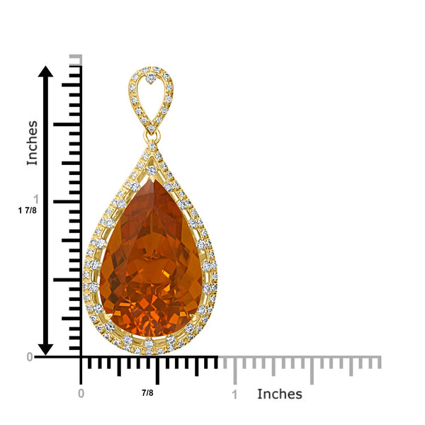 13.88ct Fire Opal Pendant with 0.63tct Diamonds set in 18K Yellow Gold