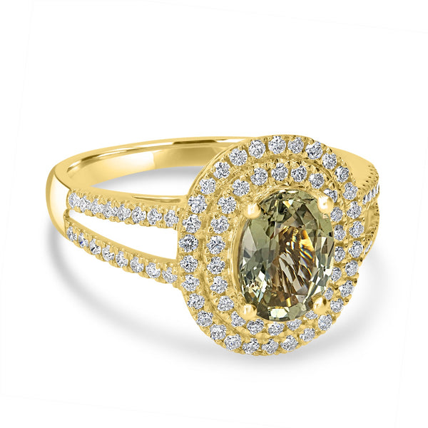 1.64ct Sapphire Ring with 0.44tct Diamonds set in 18K Yellow Gold