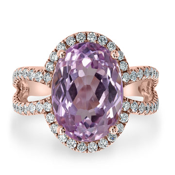 8.2ct Kunzite Ring with 0.72tct Diamonds set in 14K Rose Gold