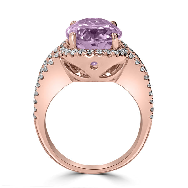 8.2ct Kunzite Ring with 0.72tct Diamonds set in 14K Rose Gold